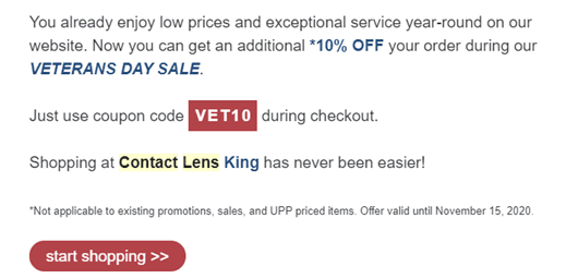 Contact Lens King - Rappel automatiquement envoyé par courriel