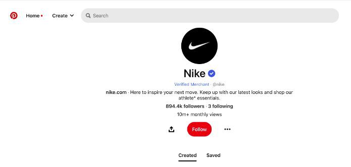 Pinterest profile de Nike